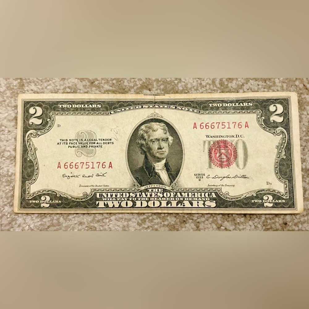 2$ Bill 1953 B RED seal